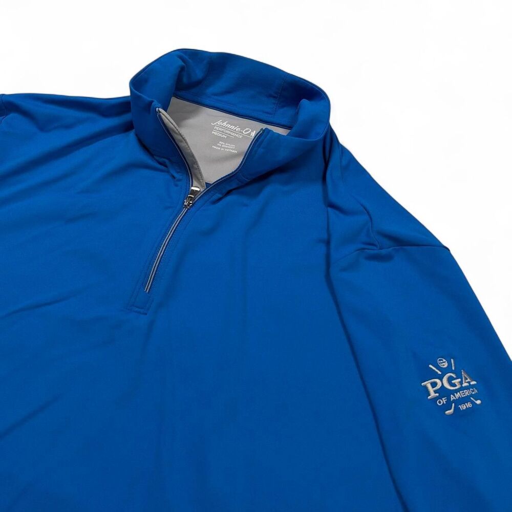 Johnnie-O Motion Performance Quarter Zip Pullover Mens Medium Blue w/ PGA Logo